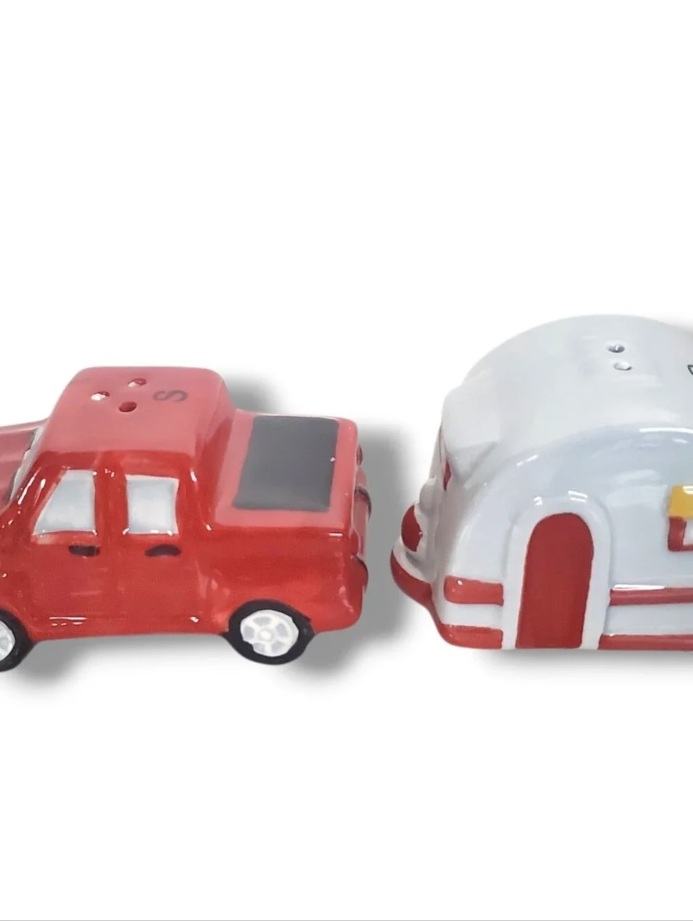 Red Truck and Trailer Camper Salt Pepper Shakers Ceramic Kitchen Home RV Gift